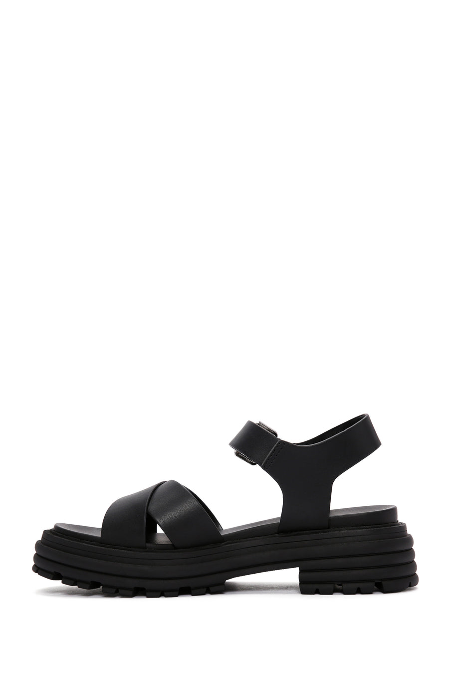 Women's Black Ankle Strap Thick Soled Sandals