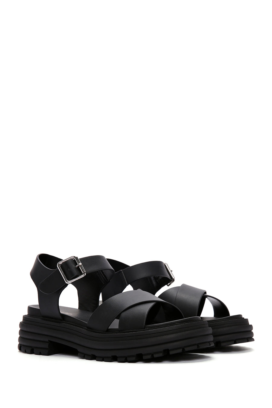 Women's Black Ankle Strap Thick Soled Sandals