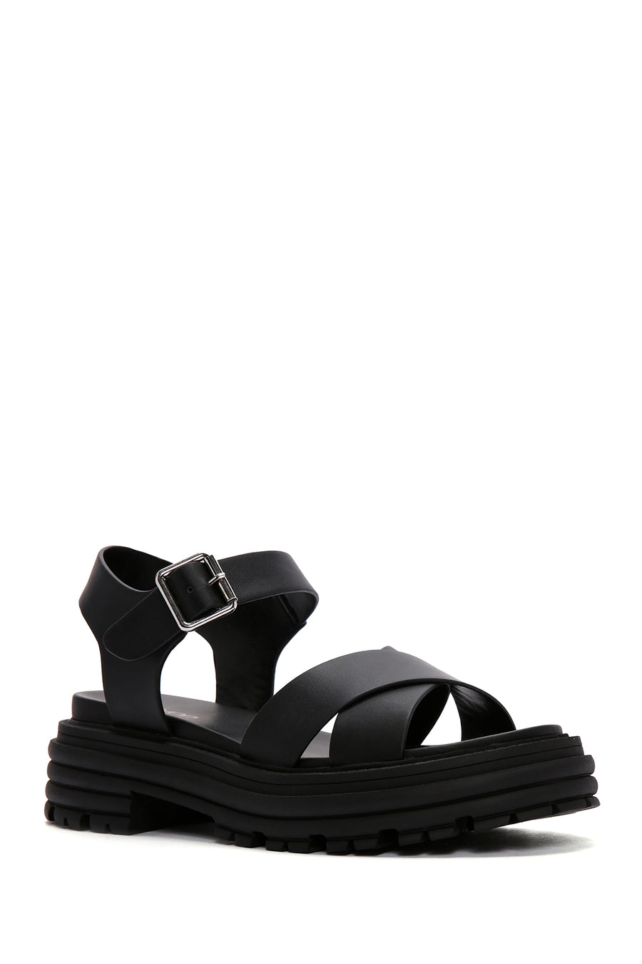 Women's Black Ankle Strap Thick Soled Sandals