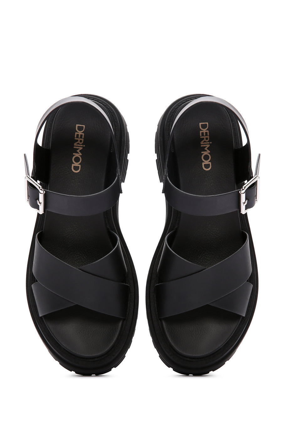 Women's Black Ankle Strap Thick Soled Sandals