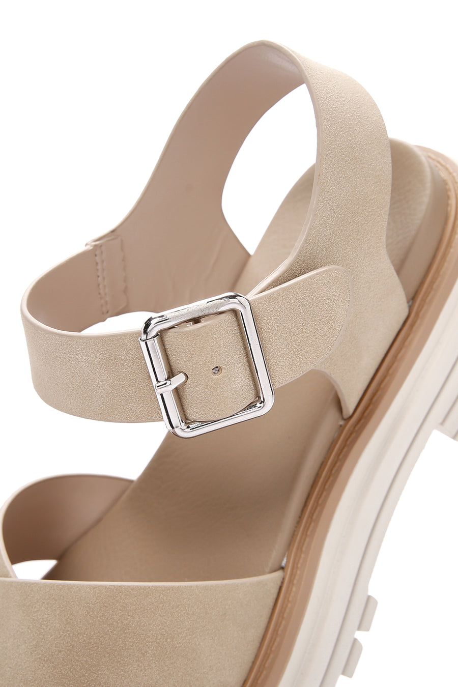Women's Beige Ankle Strap Thick Soled Nubuck Sandals