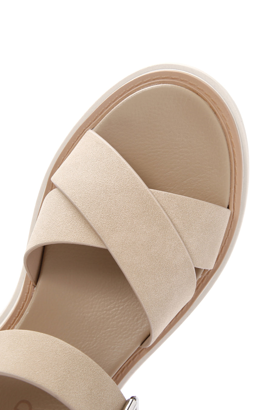 Women's Beige Ankle Strap Thick Soled Nubuck Sandals