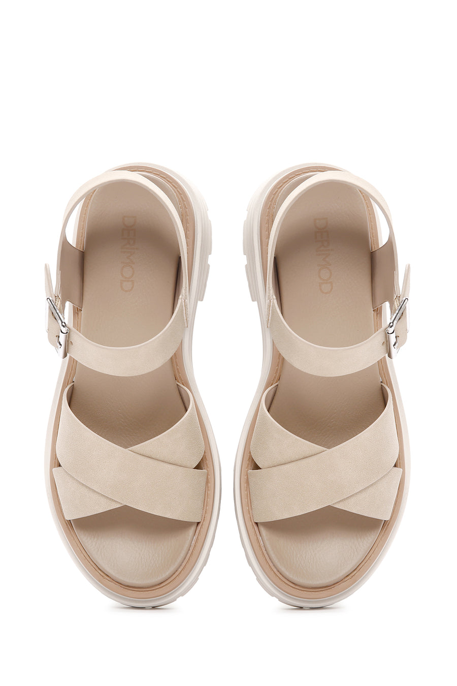 Women's Beige Ankle Strap Thick Soled Nubuck Sandals