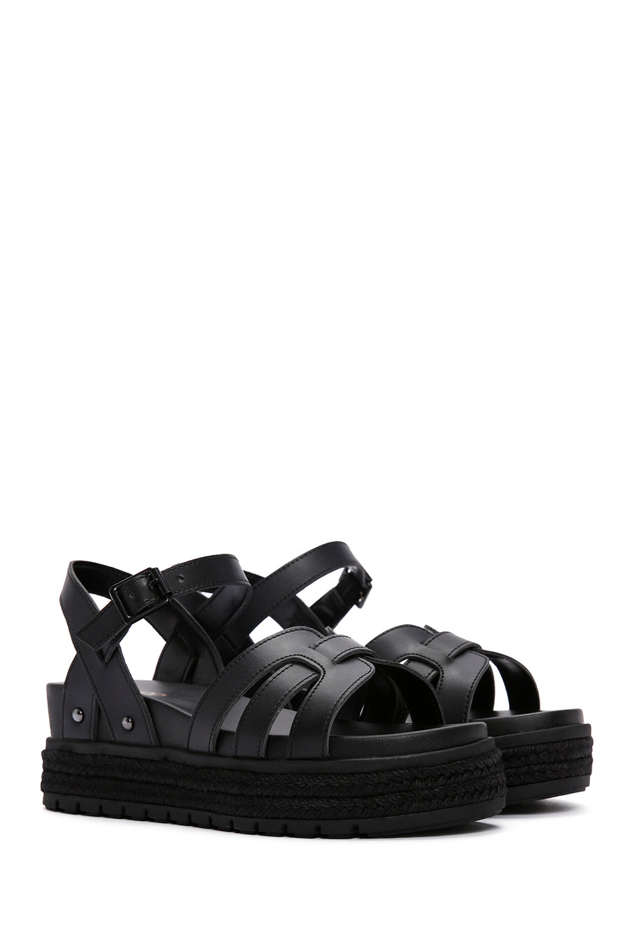 Women's Black Ankle Strap Thick Soled Sandals