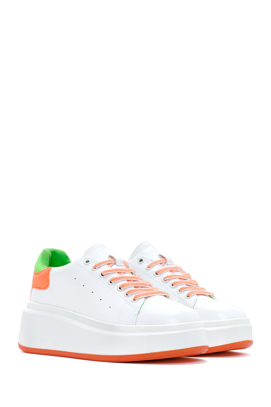 Women's White Lace-Up Thick Soled Sneaker