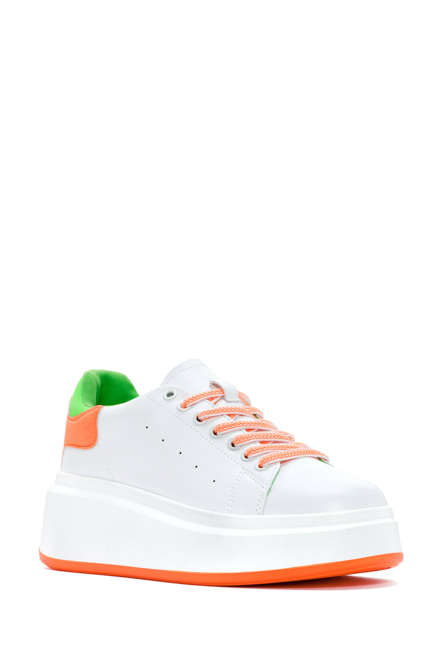 Women's White Lace-Up Thick Soled Sneaker