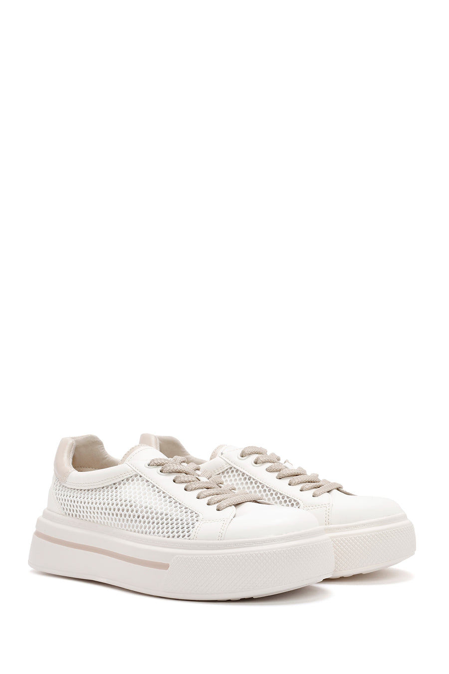 Kadın Krem Bağcıklı Sneaker