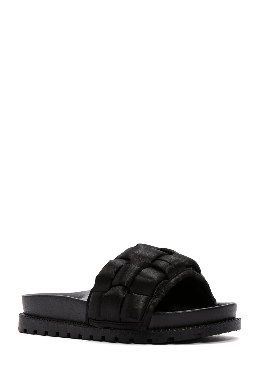 Women's Black Thick-Soled Knitted Patterned Slippers