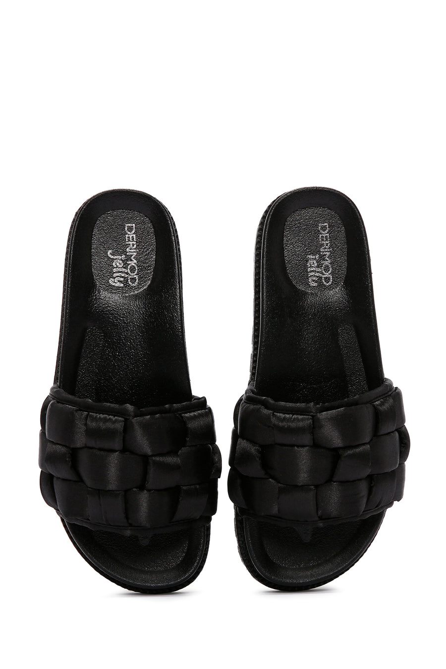 Women's Black Thick-Soled Knitted Patterned Slippers