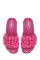 Women's Pink Thick-Soled Knitted Patterned Slippers | Derimod