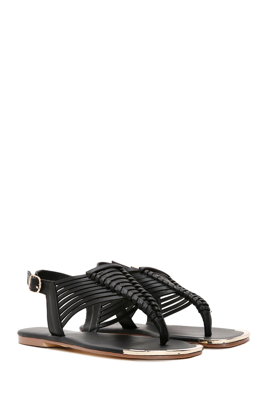 Women's Black Ankle Strap Flip Flops Sandals