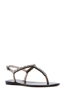 Kadın Siyah Bilekten Bantlı Taşlı Parmak Arası Sandalet | Derimod