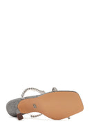 Women's Anthracite Stone Thin Heeled Slippers | Derimod