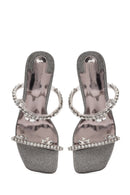 Women's Anthracite Stone Thin Heeled Slippers | Derimod