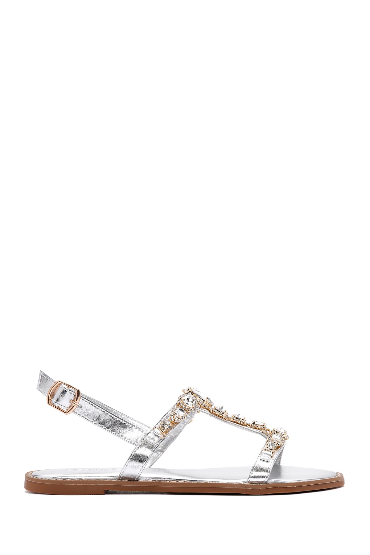 Women's Silver Ankle Strap Stone Sandals 24SFE494014 | Derimod