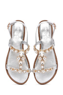 Women's Silver Ankle Strap Stone Sandals | Derimod