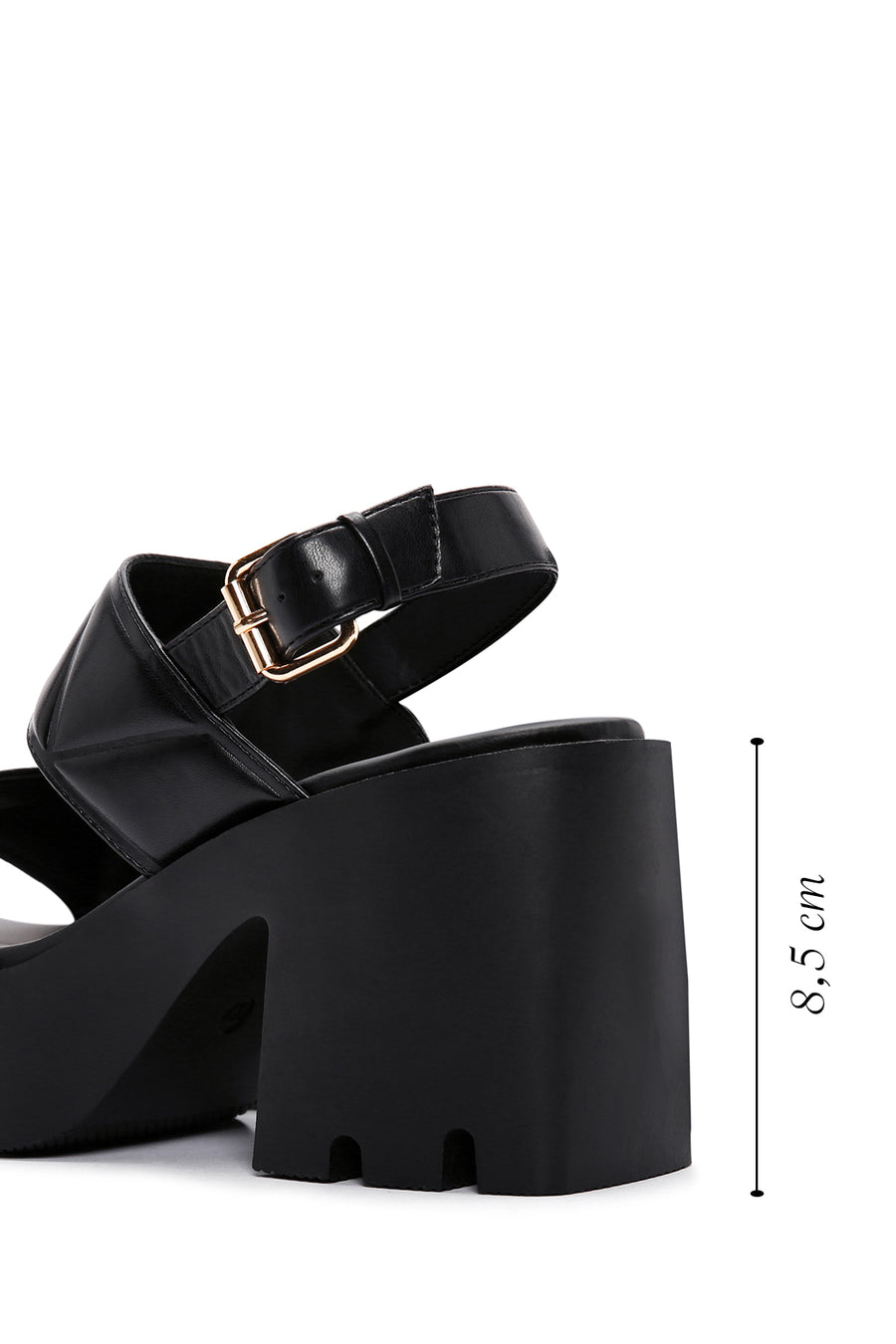 Women's Black Ankle Strap Thick Heeled Sandals