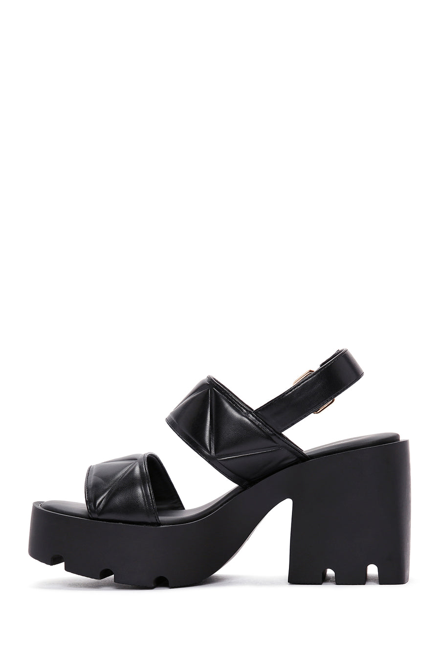 Women's Black Ankle Strap Thick Heeled Sandals