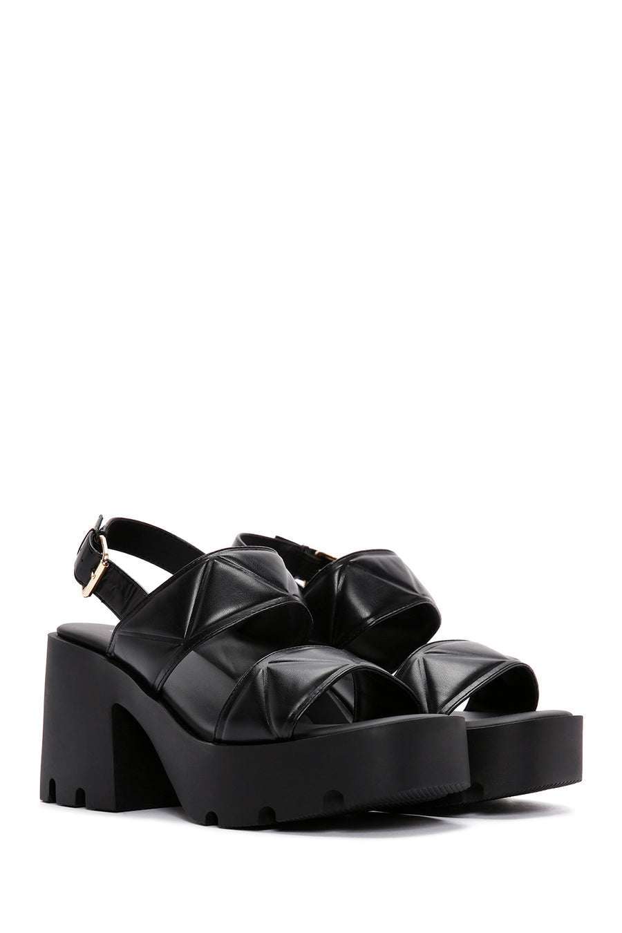Women's Black Ankle Strap Thick Heeled Sandals