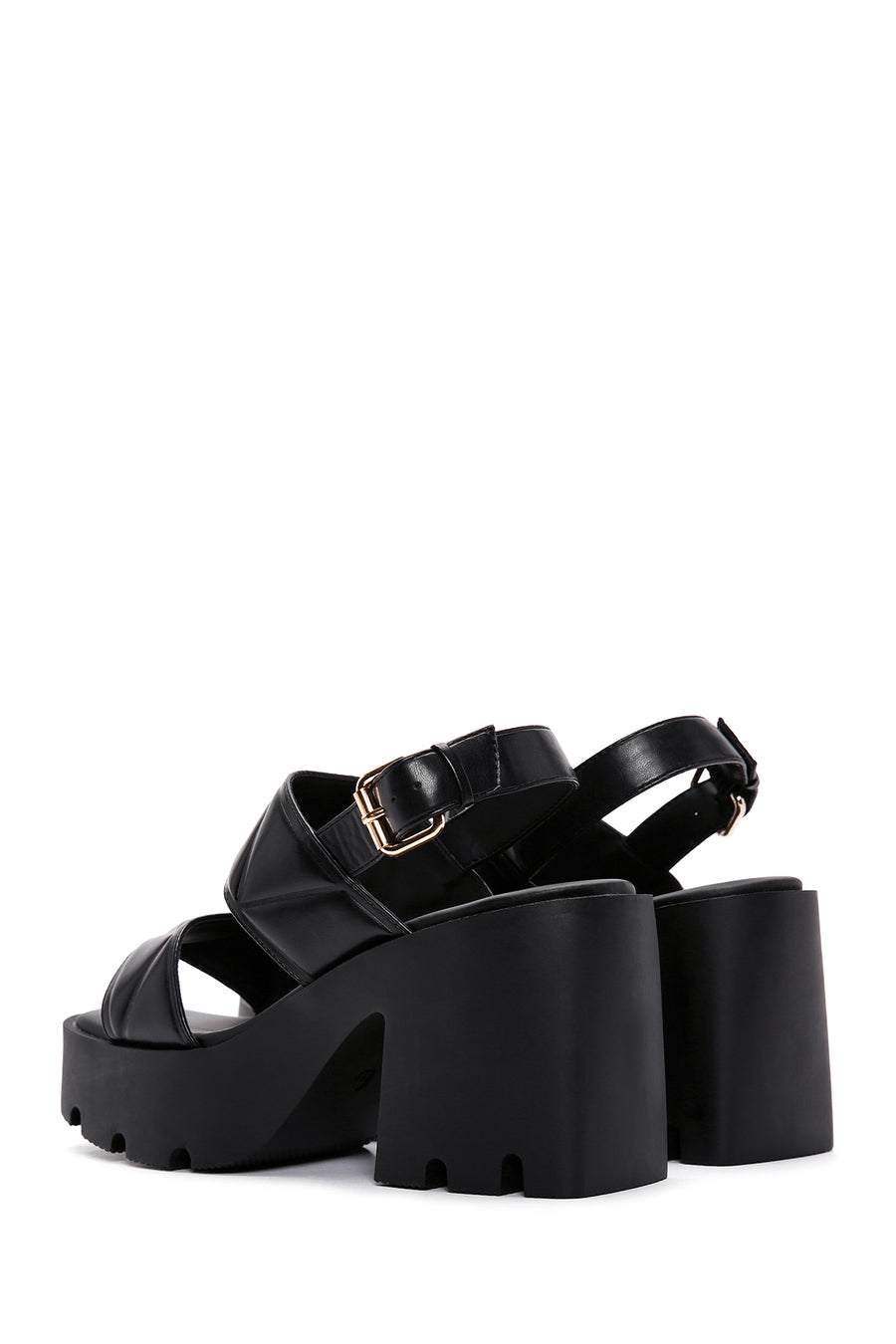 Women's Black Ankle Strap Thick Heeled Sandals