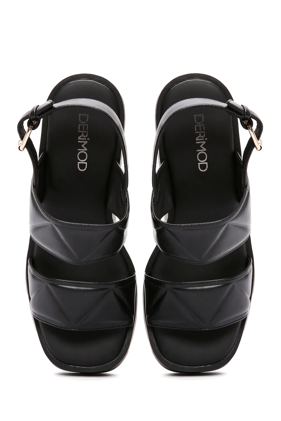 Women's Black Ankle Strap Thick Heeled Sandals