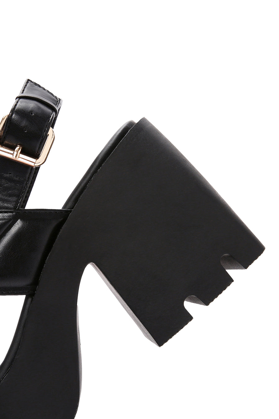 Women's Black Ankle Strap Thick Heeled Sandals