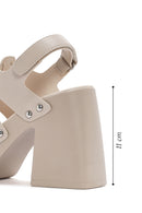 Kadın Bej Bantlı Platform Topuklu Sandalet | Derimod