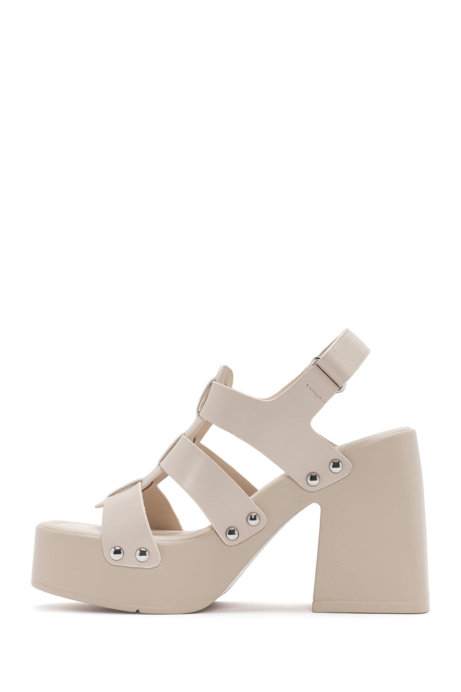 Women's Beige Strappy Platform Heeled Sandals