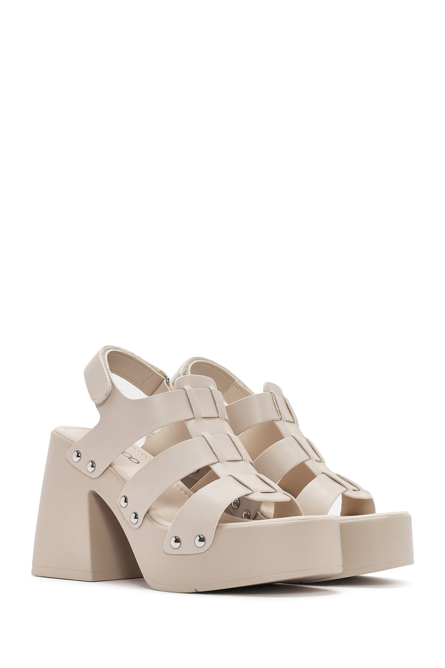 Women's Beige Strappy Platform Heeled Sandals