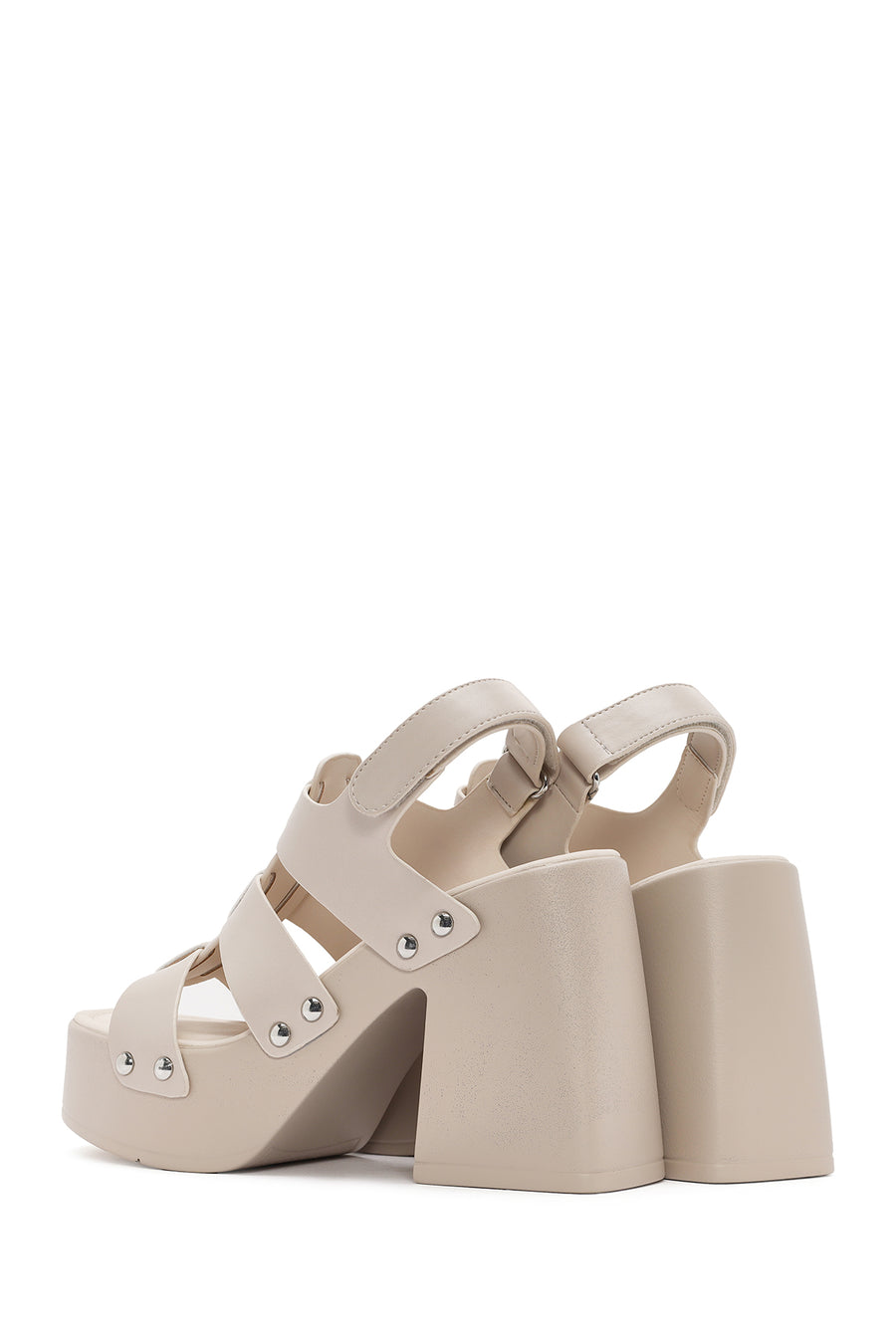 Women's Beige Strappy Platform Heeled Sandals