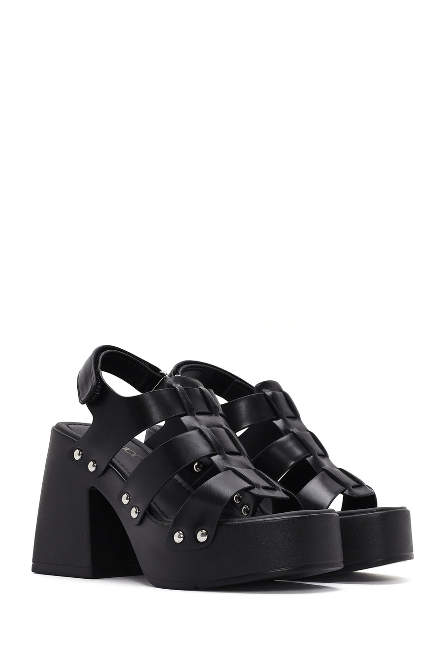 Women's Black Strappy Platform Heeled Sandals