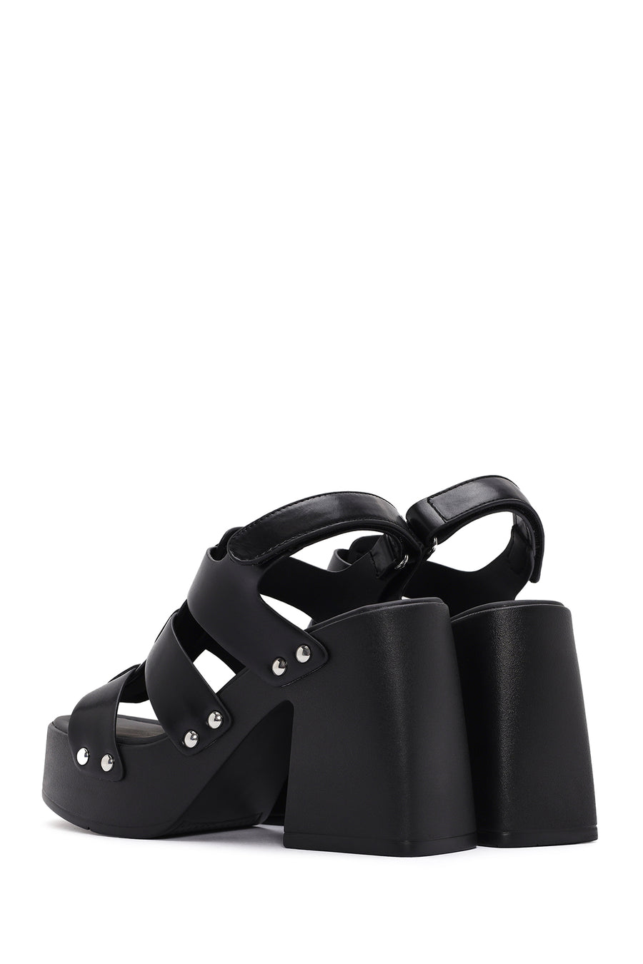 Women's Black Strappy Platform Heeled Sandals