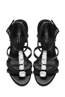 Kadın Siyah Bilekten Bantlı Taşlı İnce Yüksek Topuklu Sandalet | Derimod