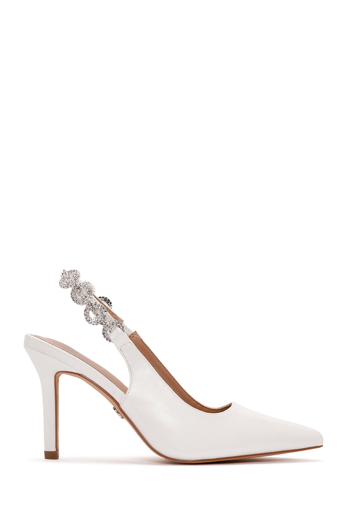 Kadın Beyaz Taşlı Arkası Açık İnce Topuklu Ayakkabı