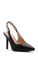 Kadın Siyah Taşlı Arkası Açık İnce Topuklu Ayakkabı | Derimod