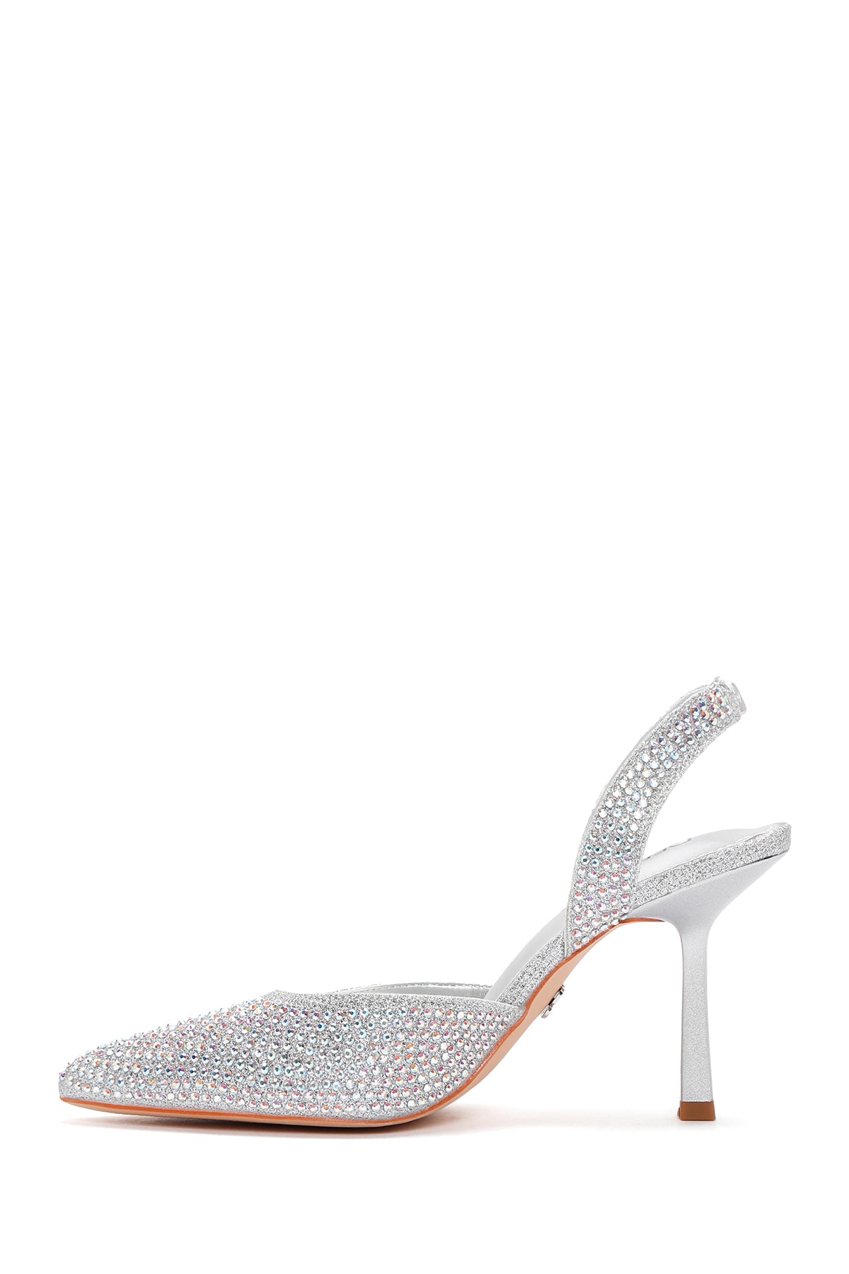 Kadın Gümüş Taşlı Arkası Açık Topuklu Ayakkabı