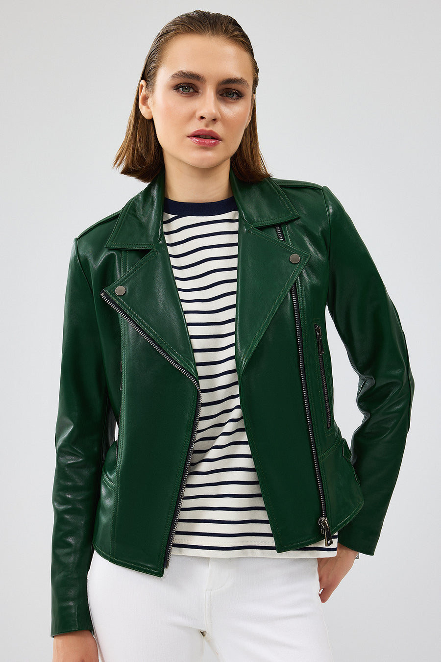 Latoya Women's Green Biker Leather Jacket 24SGD5059VE | Derimod