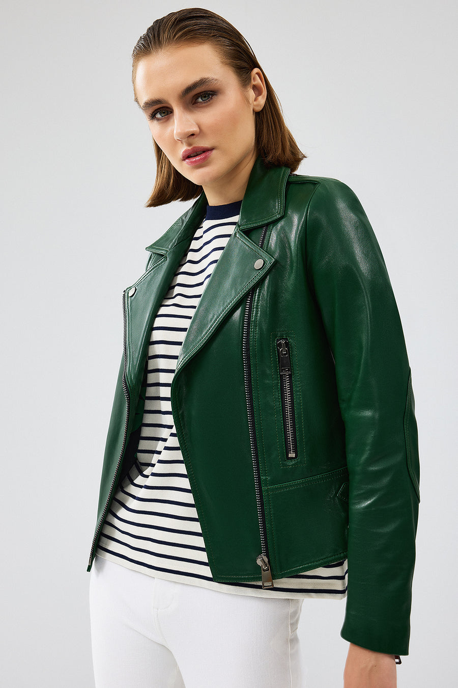 Latoya Women's Green Biker Leather Jacket