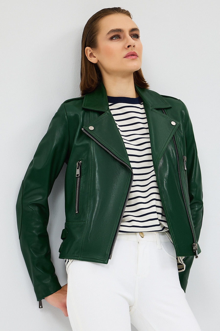Latoya Women's Green Biker Leather Jacket