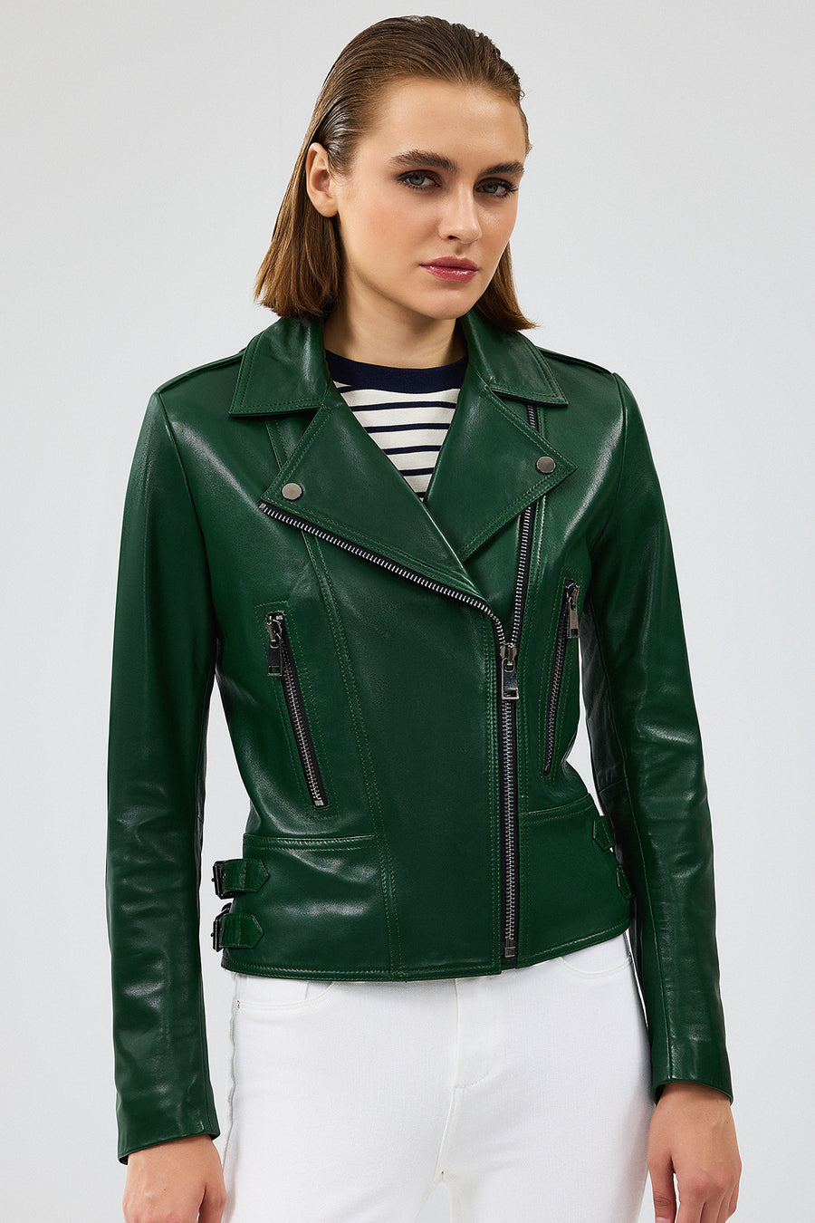 Latoya Women's Green Biker Leather Jacket
