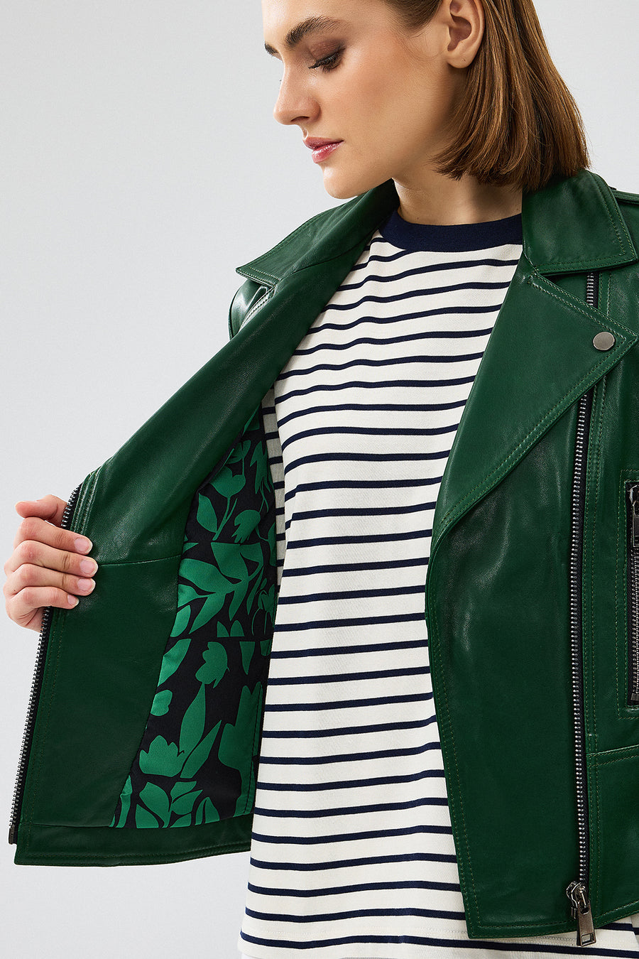 Latoya Women's Green Biker Leather Jacket