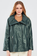 Felicita Women's Green Wide Collar Oversize Leather Coat | Derimod