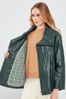 Felicita Women's Green Wide Collar Oversize Leather Coat | Derimod