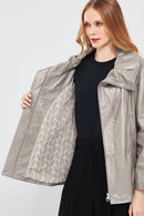Felicita Women's Gray Wide Collar Oversize Leather Coat | Derimod