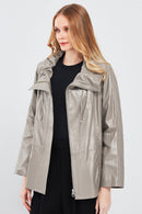 Felicita Women's Gray Wide Collar Oversize Leather Coat | Derimod