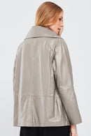 Felicita Women's Gray Wide Collar Oversize Leather Coat | Derimod