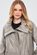 Felicita Women's Gray Wide Collar Oversize Leather Coat | Derimod