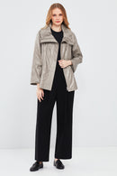 Felicita Women's Gray Wide Collar Oversize Leather Coat | Derimod
