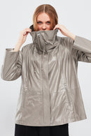 Felicita Women's Gray Wide Collar Oversize Leather Coat | Derimod