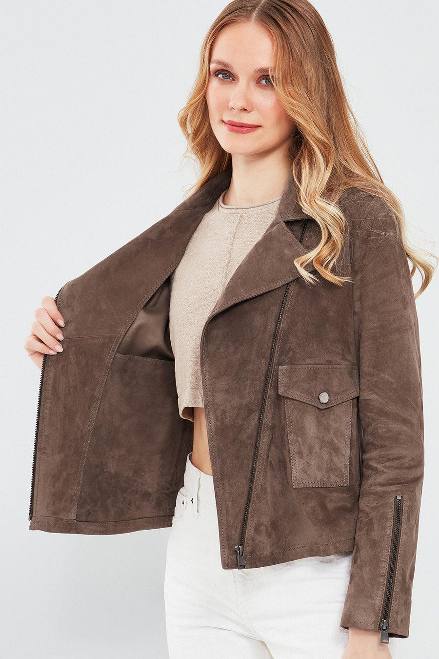 Amor Women's Brown Suede Leather Jacket